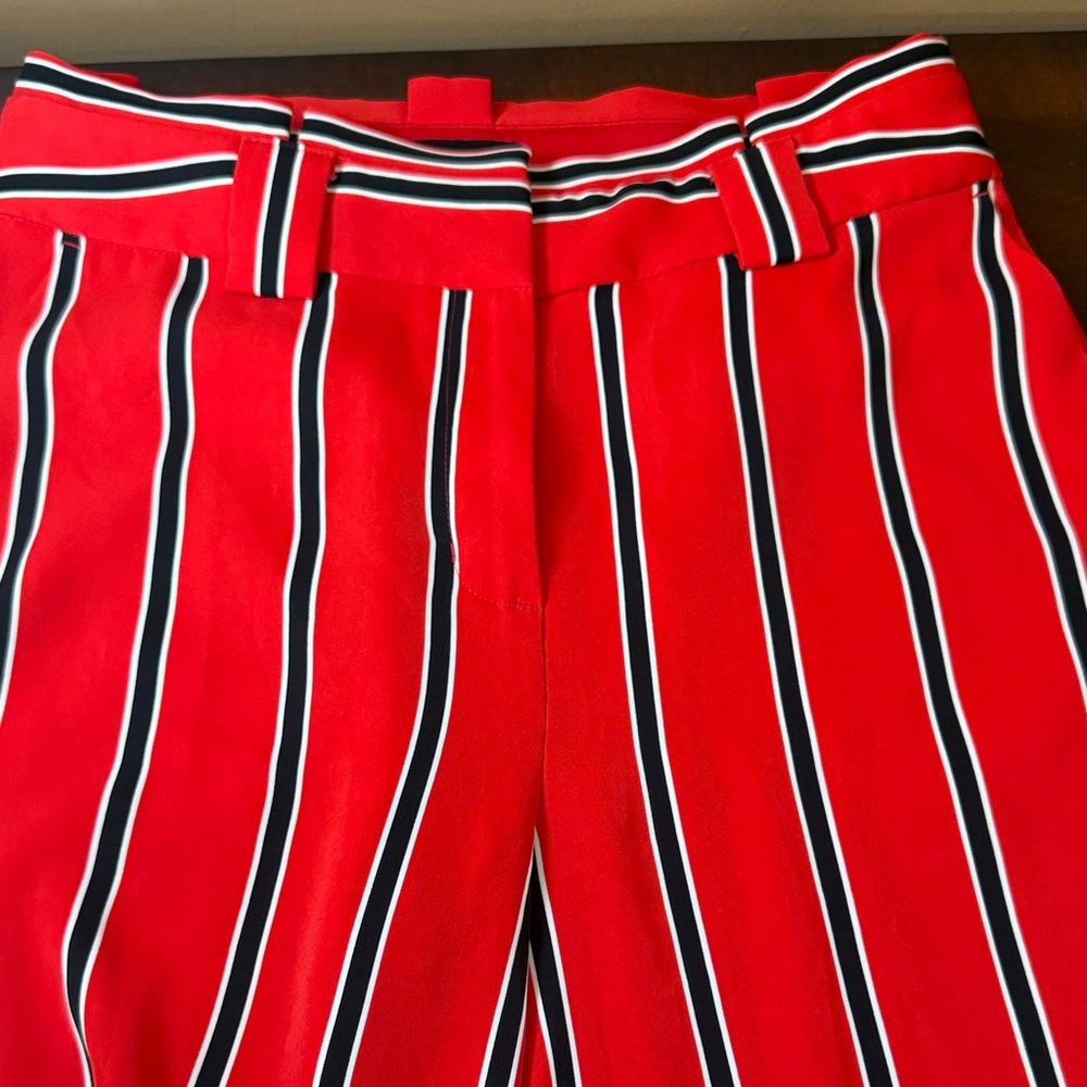 Express Red Striped Trousers with Black & White Accents